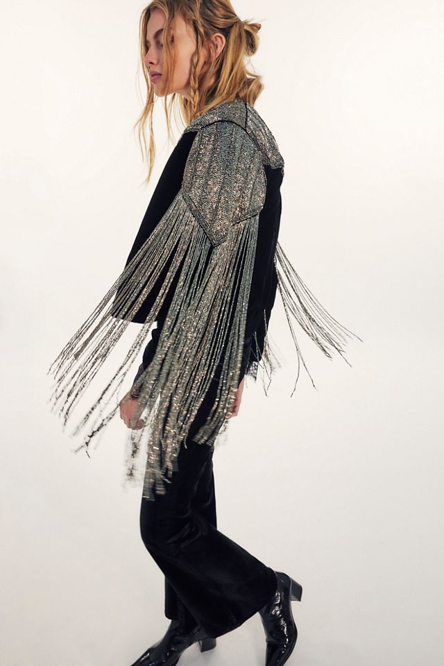 Llani Donna Velvet Fringe Jacket #2