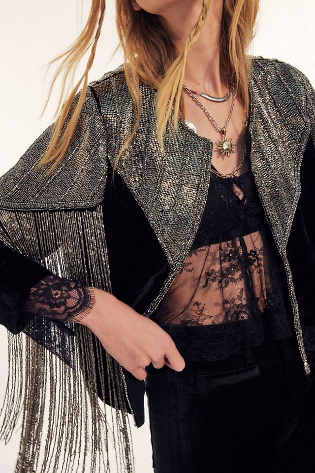 Llani Donna Velvet Fringe Jacket #3