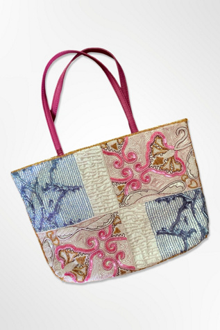 Christiana Silk outlet Beaded Sequins Pink Blue Snap Closure Handbag