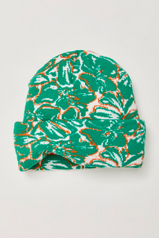 Jumping Jacquard Beanie At Free People In Green Floral