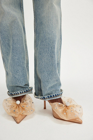 Party Crasher Bow Heels By Jeffrey Campbell At Free People In Beige Patent Combo, Size: US 7.5