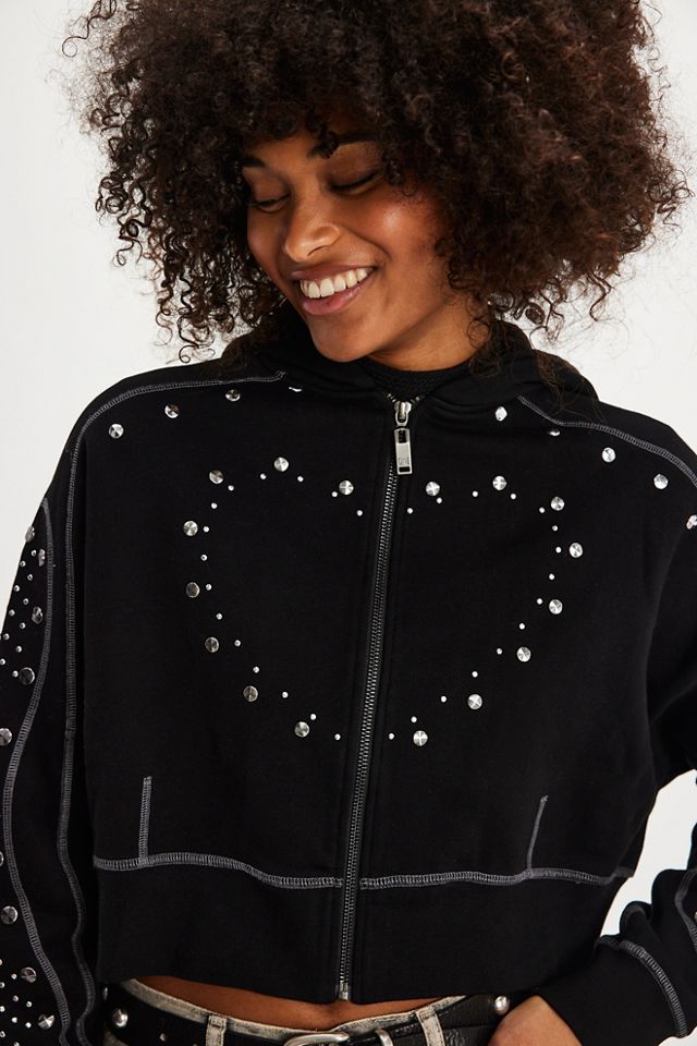 m*o様 【新品未使用】Union × 大串麻里奈 Cropped Hoodie Graphic Zip Up Hoodie with Faux Fur Hood in Black | Minga London