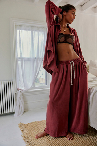 Check It Out Wide-Leg Pants By Intimately At Free People In Marsala Combo, Size: XS