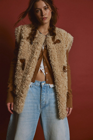 Coco Fur Vest Jacket At Free People In Brown Combo, Size: Large