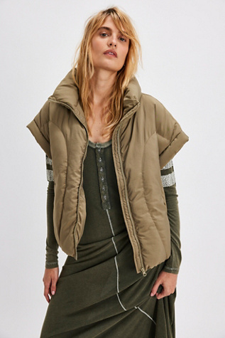 Allie Puffer Vest Jacket At Free People In Olive Combo, Size: XL