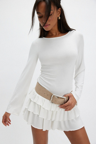 Good Feels Ruffle Long-Sleeve Mini by free-est at Free People in Coconut Milk, Size: XS