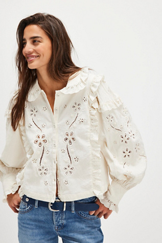 For Love & Lemons Adelie Embroidered Top At Free People In White, Size: XS