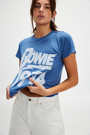 David Bowie 1974 Tee by Junk Food at Free People in Blue, Size: Medium