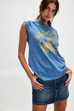 Roller Skate Venice Beach Tee by Junk Food at Free People in Dutch Blue, Size: XS