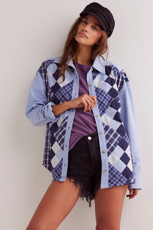 We The Free Argyle Plaid Shirt at Free People in Blue Plaid, Size: Medium