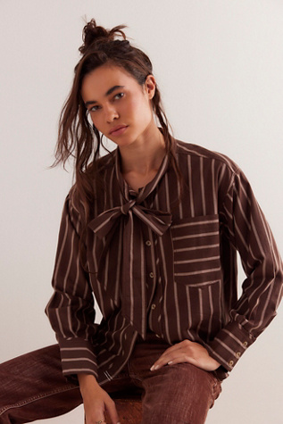 We The Free Tied With A Bow Shirt at Free People in Chocolate Combo, Size: Small