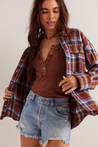 We The Free Hideaway Plaid Shirt at Free People in Bark Combo, Size: Large