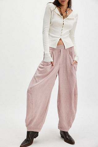 High Road Solid Pull-On Barrel Trousers At Free People In Blush Tint, Size: Small