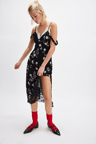 Party Crasher Midi Slip By Intimately At Free People In Printed Black Combo, Size: Large