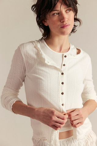 We The Free Penny Pointelle Cardi at Free People in White, Size: XL