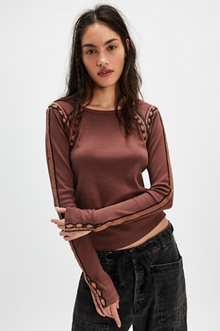 Lost Love Long-Sleeve Top At Free People In Chocolate Torte Combo, Size: Medium