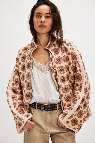 Printed Dolman Quilted Knit Jacket At Free People In Cream Combo, Size: Medium