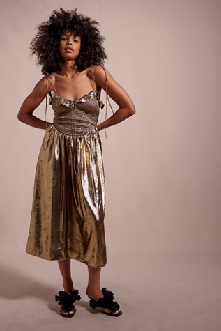 For Love & Lemons Bethany Metallic Midi At Free People In Gold, Size: Medium