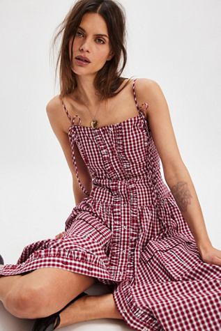 Rose Carmine Faith Midi Dress At Free People In Cherry Gingham, Size: US 2