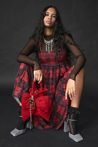 Belle Velvet Bow Bag at Free People in Savvy Red