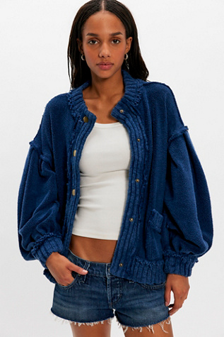 We The Free Cute In This Crew Neck Cardigan at Free People in Blue, Size: S - Crew Neck