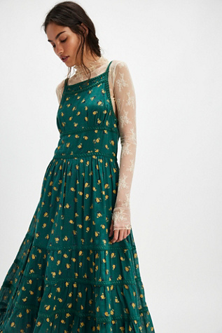 Daydreamer Midi Dress At Free People In Emerald Combo, Size: Small