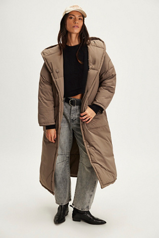 Wrapped Up Puffer Jacket At Free People In Gravel Stone, Size: Small