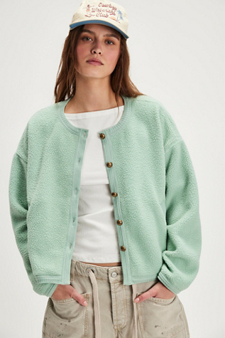 Hug Me Sherpa Cardi At Free People In Gossamer Green, Size: Medium