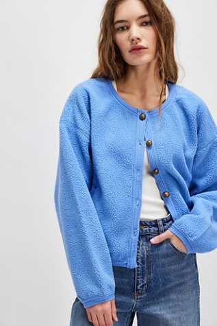 Hug Me Sherpa Cardi At Free People In Cornflower Blue, Size: XL