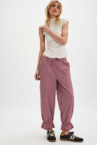 Damson Madder Pansy Pantaloon Pants At Free People In Cherry Gingham, Size: US 2