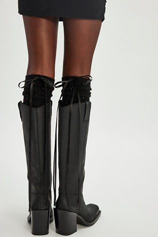 Ribbon Rear Lace Up Knee-High Socks by Free People in Black