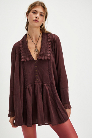 Victorian Mini Dress At Free People In Aubergine, Size: Large