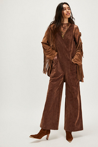 We The Free Nico Faux Suede One-Piece At Free People In Shaved Chocolate, Size: XS