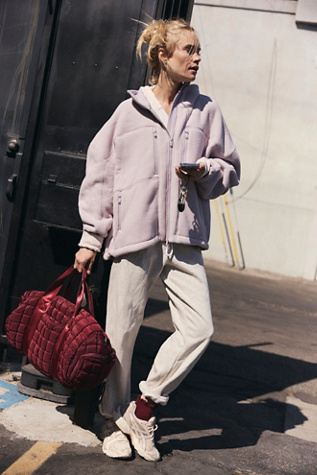 Free people fleece red pink flag checker ブルゾン