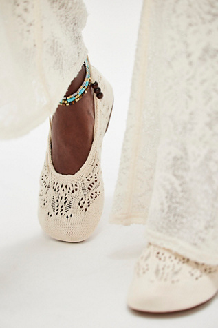 Rosemary Crochet Wrap Flats By Alohas At Free People In Cream, Size: EU 39