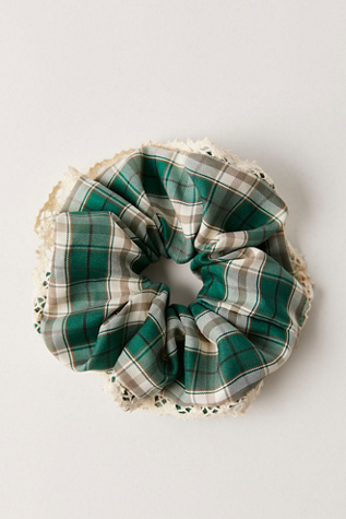 Stirling Plaid Jumbo Scrunchie At Free People In Green Plaid