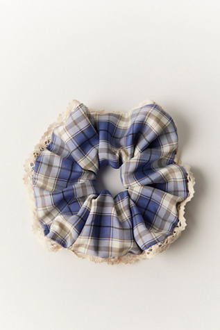 Stirling Plaid Jumbo Scrunchie At Free People In Blue Plaid