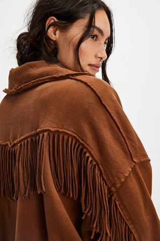 Wyatt Fringe Cardi By Ragabond At Free People In Saddle, Size: XS