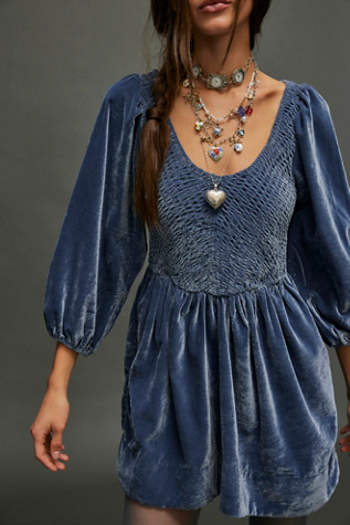 Farrier Velvet Mini Dress At Free People In Harbor, Size: Small