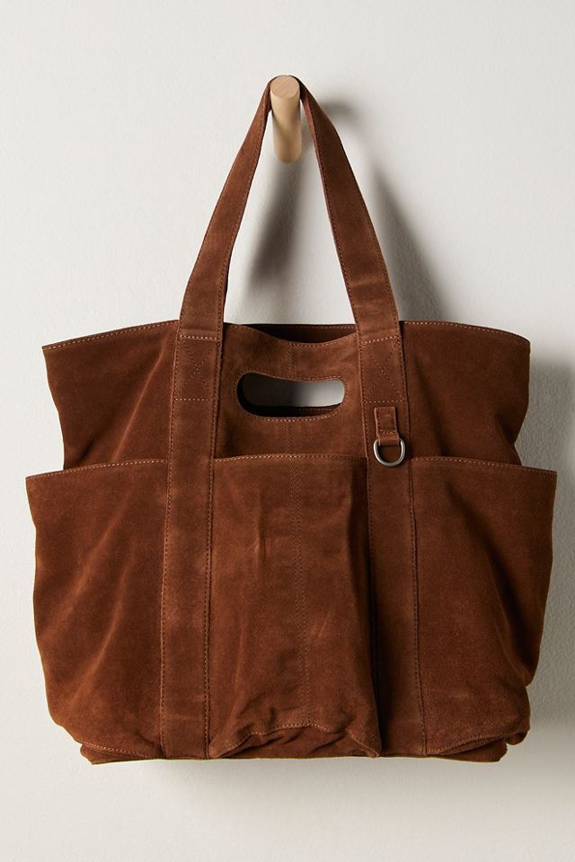 zipper shopper bag M suede brown