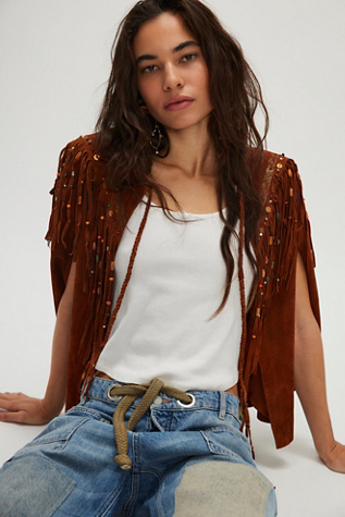 Nigel Preston Suede Ponch Top at Free People in Burnt Ochre