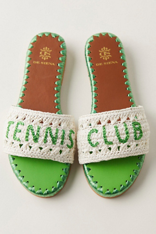 Tennis Club Slide Sandals By De Siena At Free People In Off White/Green, Size: EU 39