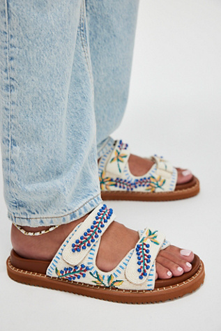 Petite Bouquet Beaded Sandals By De Siena At Free People In White/Blue, Size: EU 38