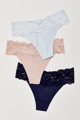 Goddess Lace Thong 3 Pack by Skarlett Blue at Free People in Midnight/Romance/Cons, Size: Small