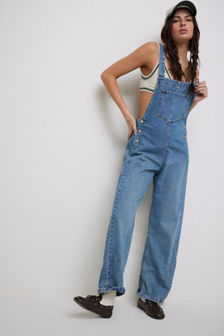 We The Free Sweet Pea Overalls At Free People In Flora Blue, Size: Small