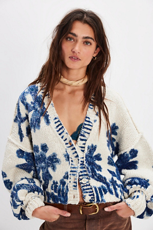 Printed Floral Cardi Top At Free People In Tea Combo, Size: XL