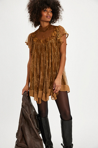 Starry Eyed Mini Dress At Free People In Bronze Brown, Size: Large