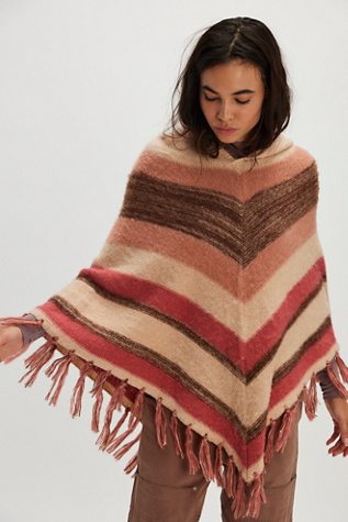 Striped Turtleneck Poncho Jacket At Free People In Cherry Stripe Combo