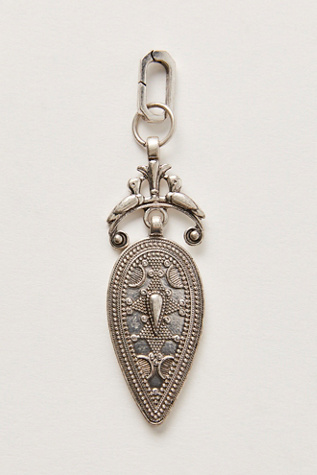 Embossed Shield Bag Charm At Free People In Rhodium