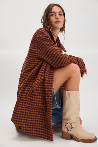 We The Free Get Around Houndstooth Shirt at Free People in Burgundy Combo, Size: Medium